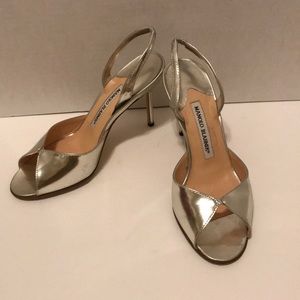 Manolo Blahnik Silver Slingback Heels